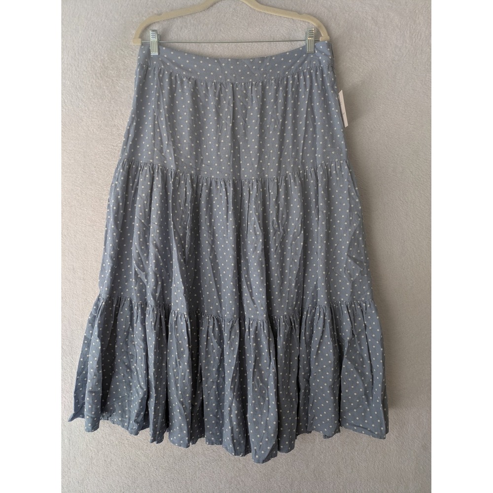 NEW LC Lauren Conrad Maxi Skirt Women's Large Blue Polka Dot Tiered Boho